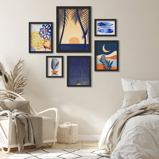 Golden Sunset With Palms - 6 Piece Framed Gallery Wall Set - Art Set - Americanflat