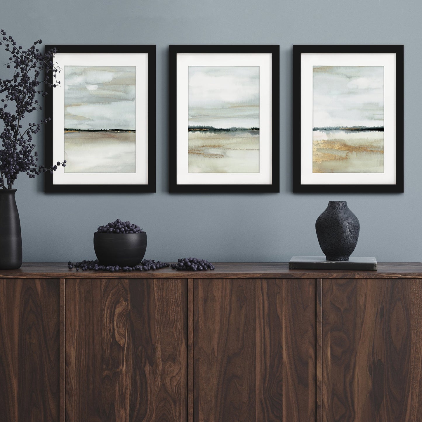 Watercolor Horizon by PI Studio - 3 Piece Gallery Framed Print Art Set - Americanflat