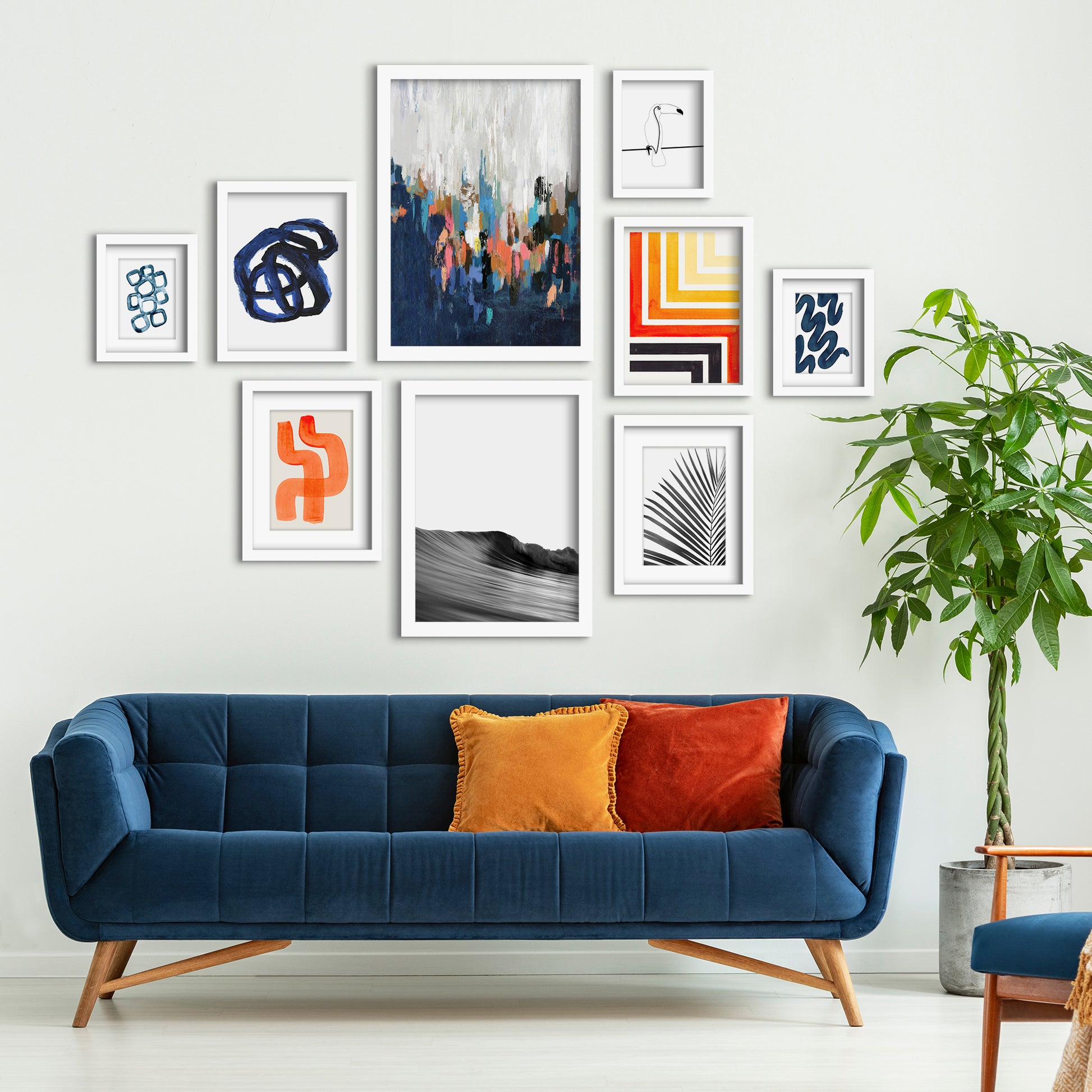 Mid Century Modern Brush Strokes - 9 Piece Framed Gallery Wall Art Set - Art Set - Americanflat