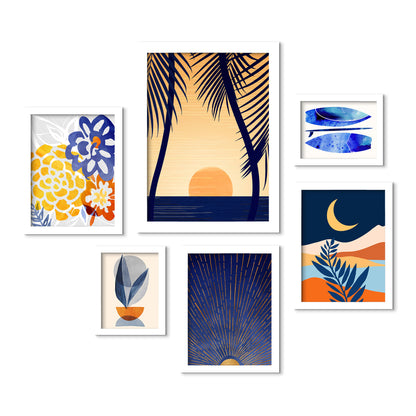 Golden Sunset With Palms - 6 Piece Framed Gallery Wall Set - Art Set - Americanflat