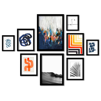 Mid Century Modern Brush Strokes - 9 Piece Framed Gallery Wall Art Set - Art Set - Americanflat