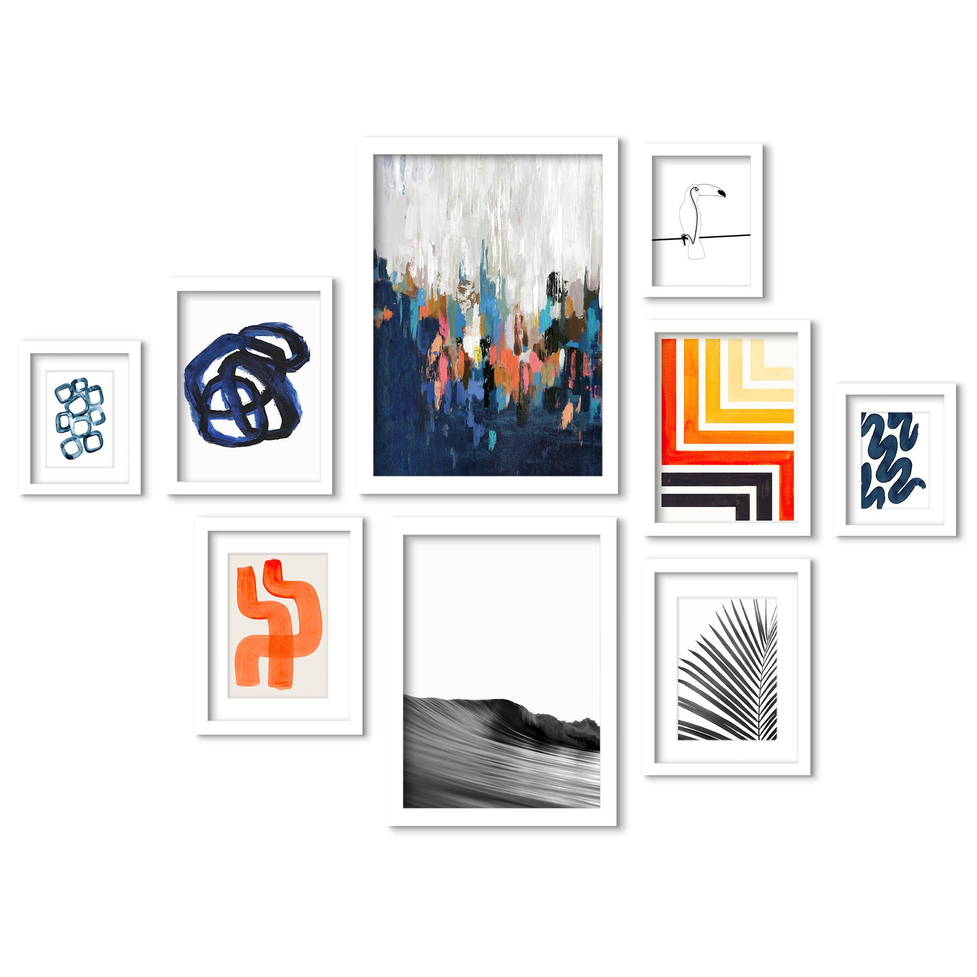 Mid Century Modern Brush Strokes - 9 Piece Framed Gallery Wall Art Set - Art Set - Americanflat