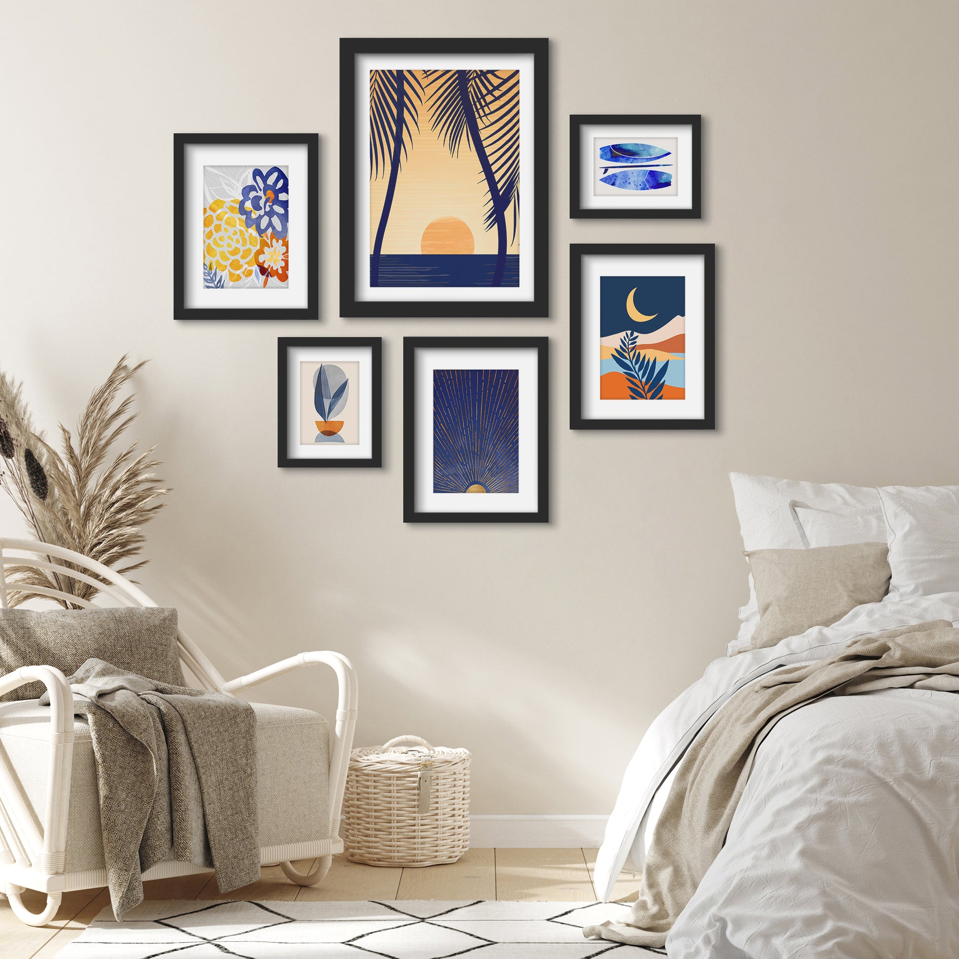Golden Sunset With Palms - 6 Piece Framed Gallery Wall Set - Americanflat