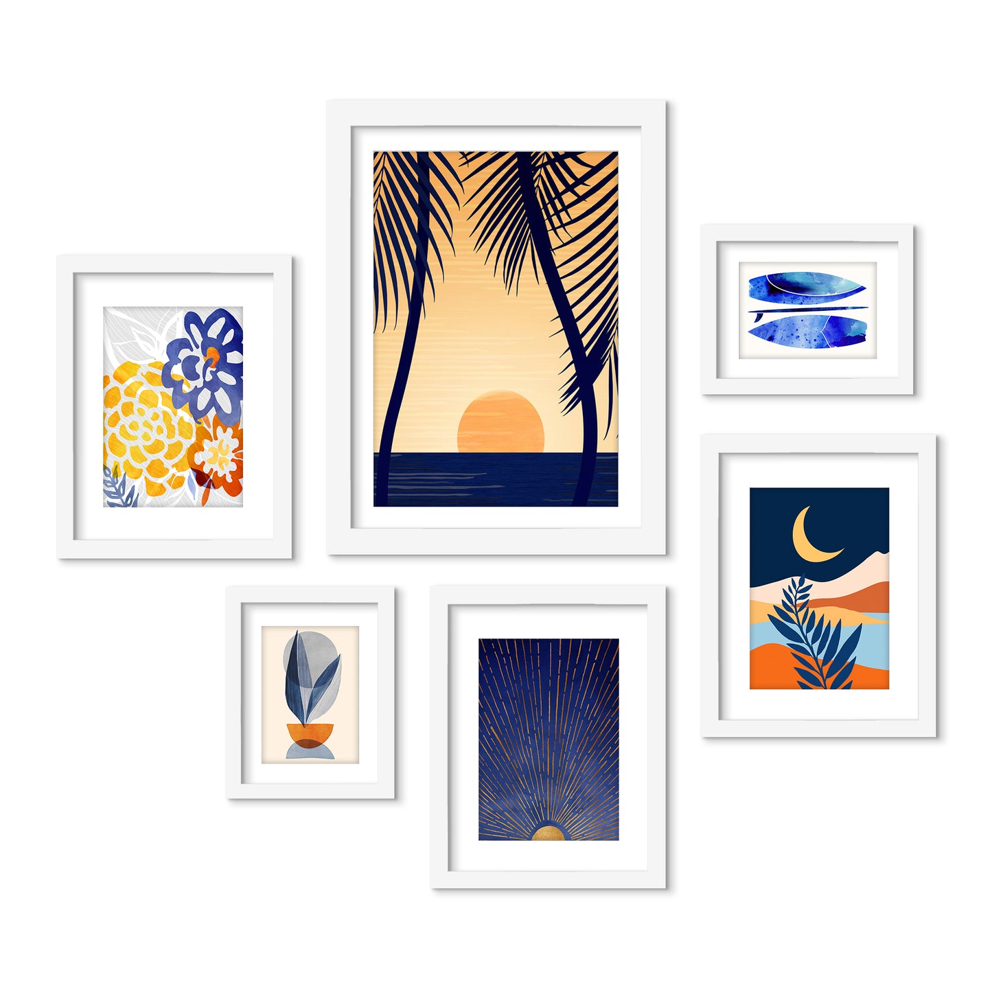 Golden Sunset With Palms - 6 Piece Framed Gallery Wall Set - Americanflat