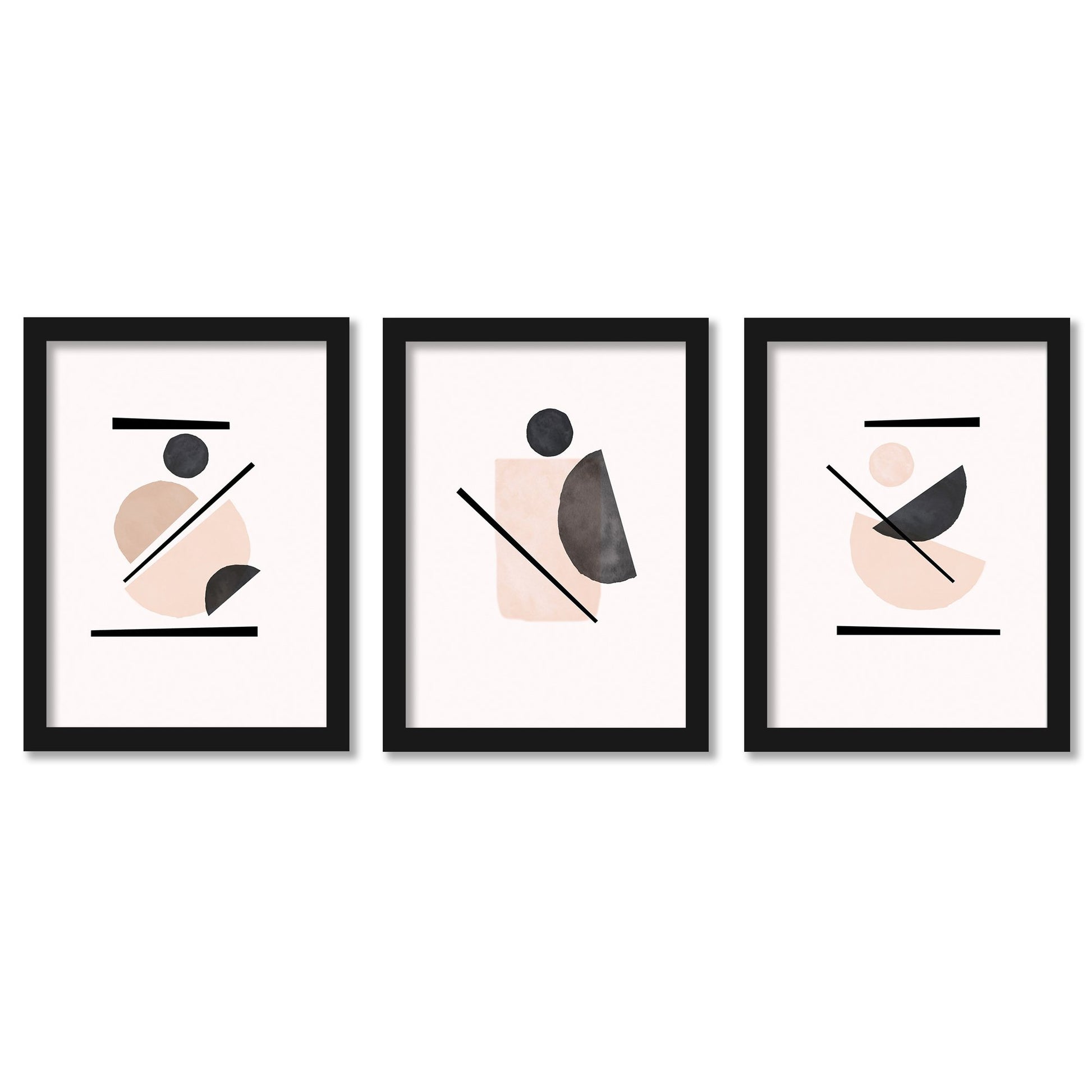 Blush and Black Shapes by tanya Shumkina - 3 Piece Gallery Framed Print Art Set - Americanflat