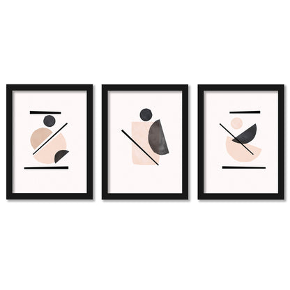 Blush and Black Shapes by tanya Shumkina - 3 Piece Gallery Framed Print Art Set - Americanflat
