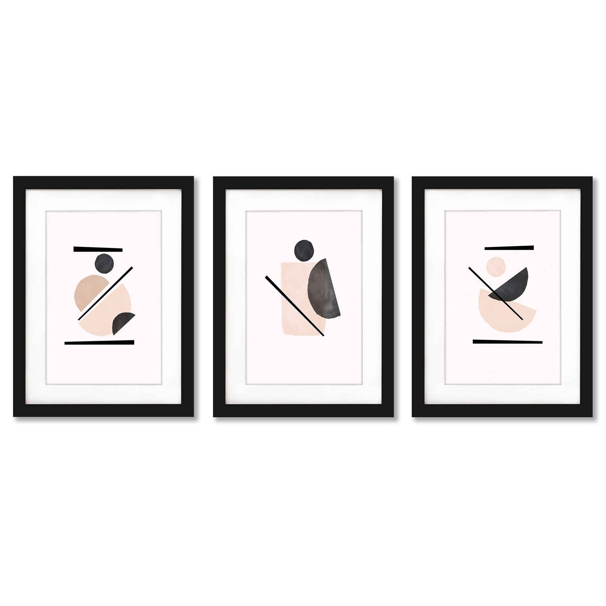 Blush and Black Shapes by tanya Shumkina - 3 Piece Gallery Framed Print Art Set - Americanflat