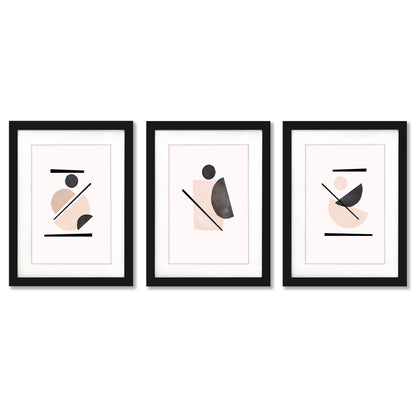 Blush and Black Shapes by tanya Shumkina - 3 Piece Gallery Framed Print Art Set - Americanflat
