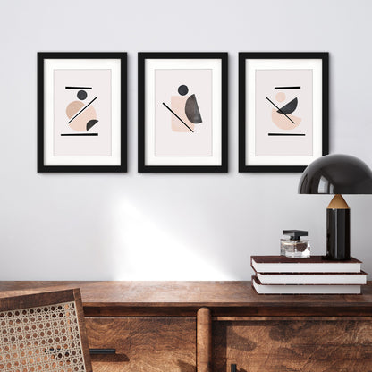 Blush and Black Shapes by tanya Shumkina - 3 Piece Gallery Framed Print Art Set - Americanflat