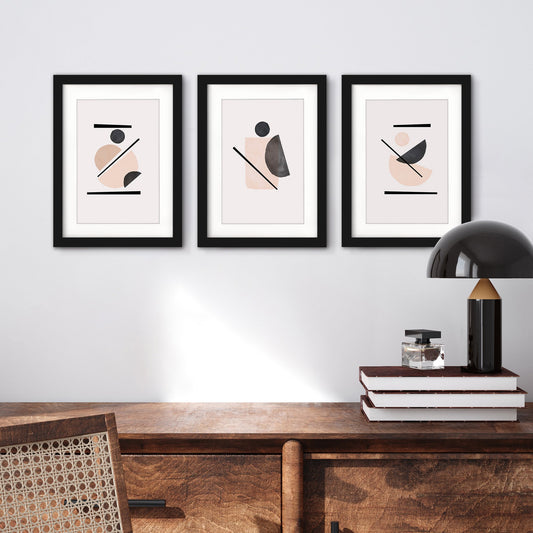 Blush and Black Shapes by tanya Shumkina - 3 Piece Gallery Framed Print Art Set - Americanflat