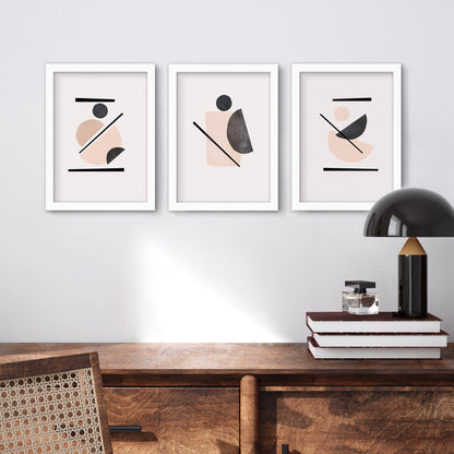 Blush and Black Shapes by tanya Shumkina - 3 Piece Gallery Framed Print Art Set - Americanflat