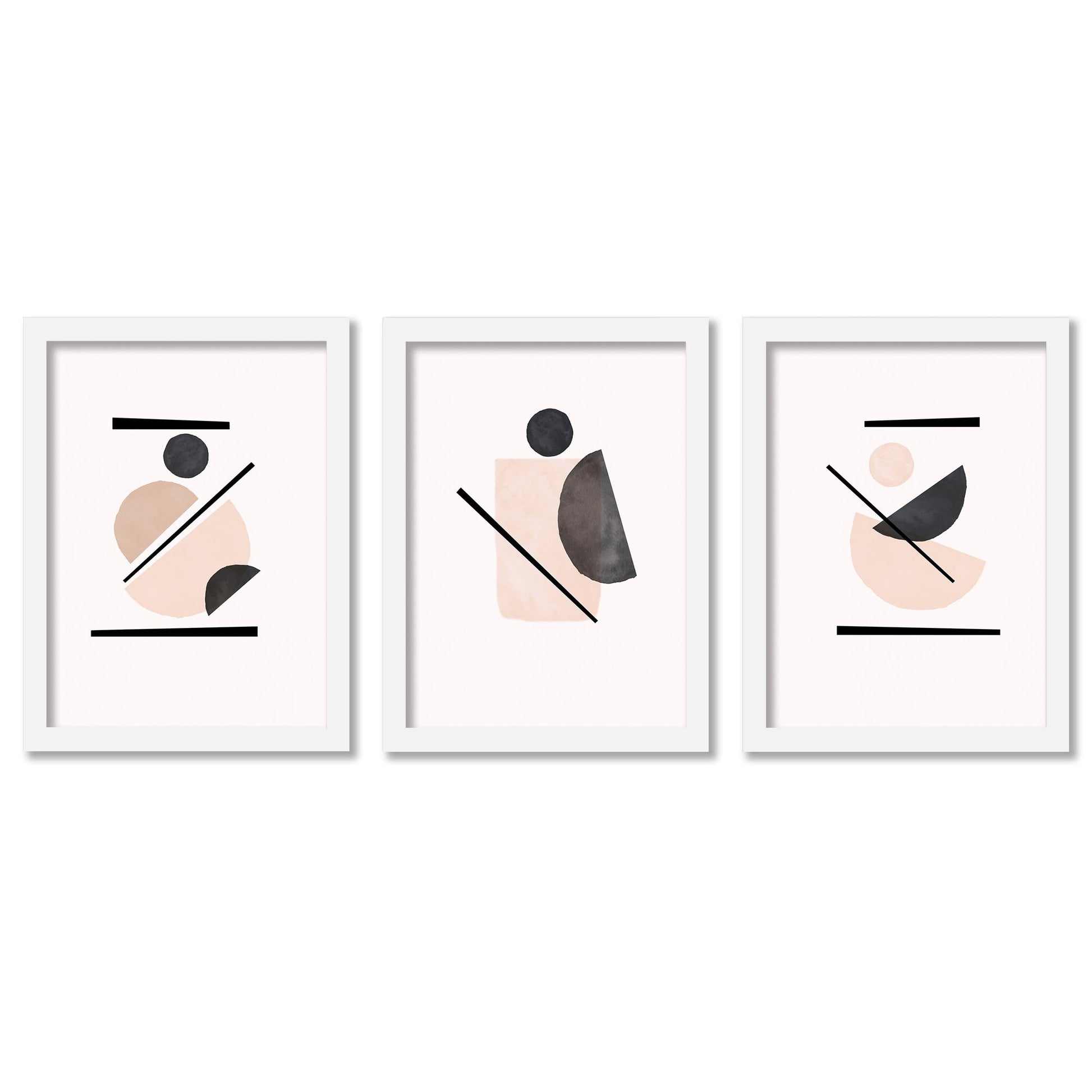 Blush and Black Shapes by tanya Shumkina - 3 Piece Gallery Framed Print Art Set - Americanflat