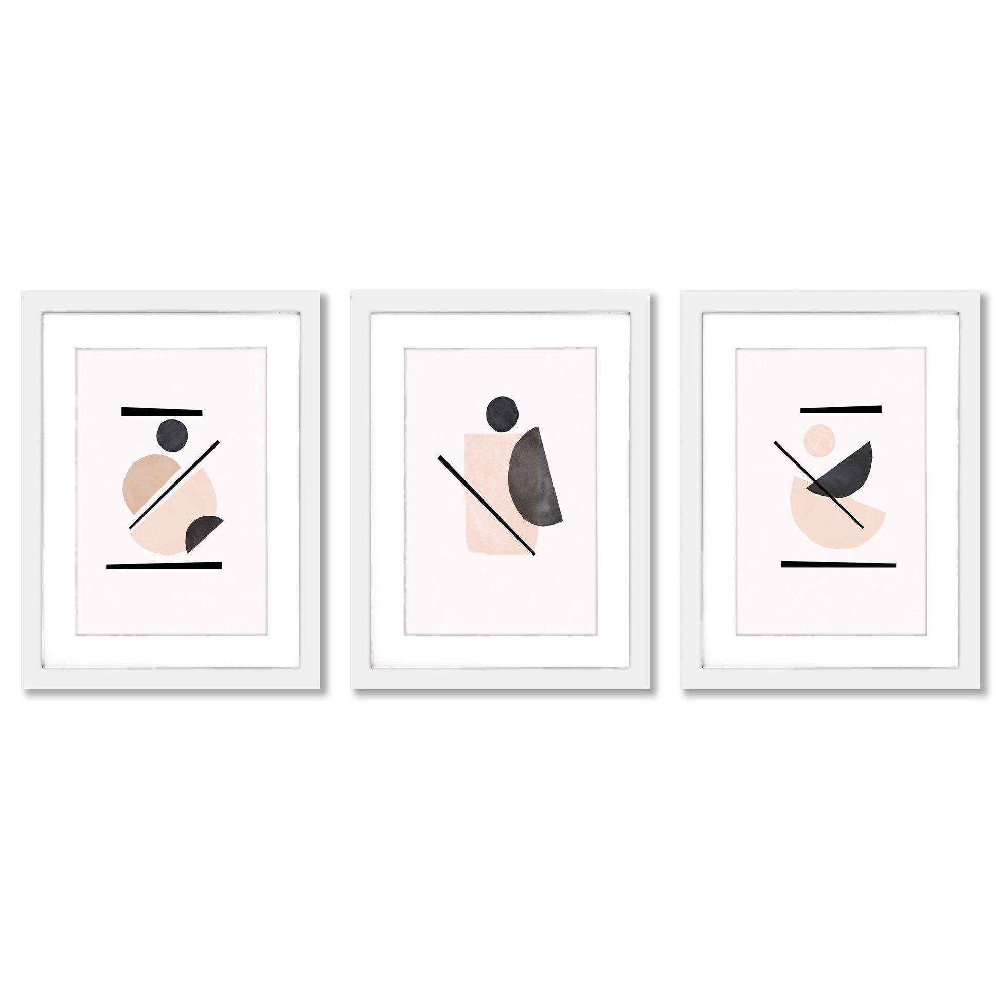 Blush and Black Shapes by tanya Shumkina - 3 Piece Gallery Framed Print Art Set - Americanflat