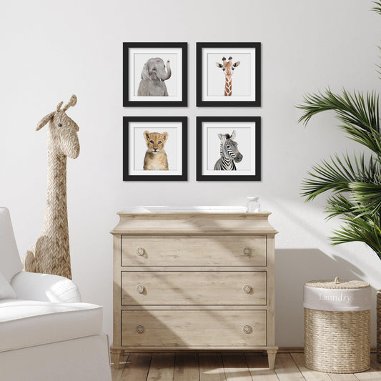 Safari Baby Animals - 4 Piece Framed Gallery Wall Set - Americanflat