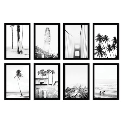 Black And White Cali Coast By Tanya Shumkina - 8 Piece Framed Art Set - Americanflat