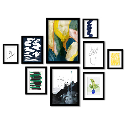 Modern Abstract Shapes - 9 Piece Framed Gallery Wall Art Set - Art Set - Americanflat