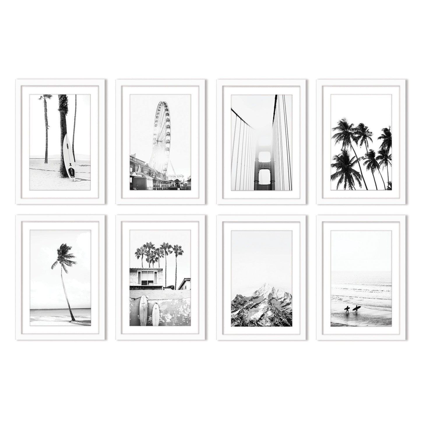 Black And White Cali Coast By Tanya Shumkina - 8 Piece Framed Art Set - Americanflat