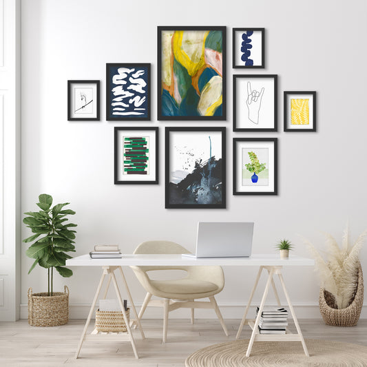 Modern Abstract Shapes - 9 Piece Framed Gallery Wall Art Set - Art Set - Americanflat