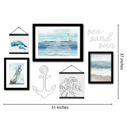 Ocean Sailing Lighthouse Framed Multimedia Gallery Art Set