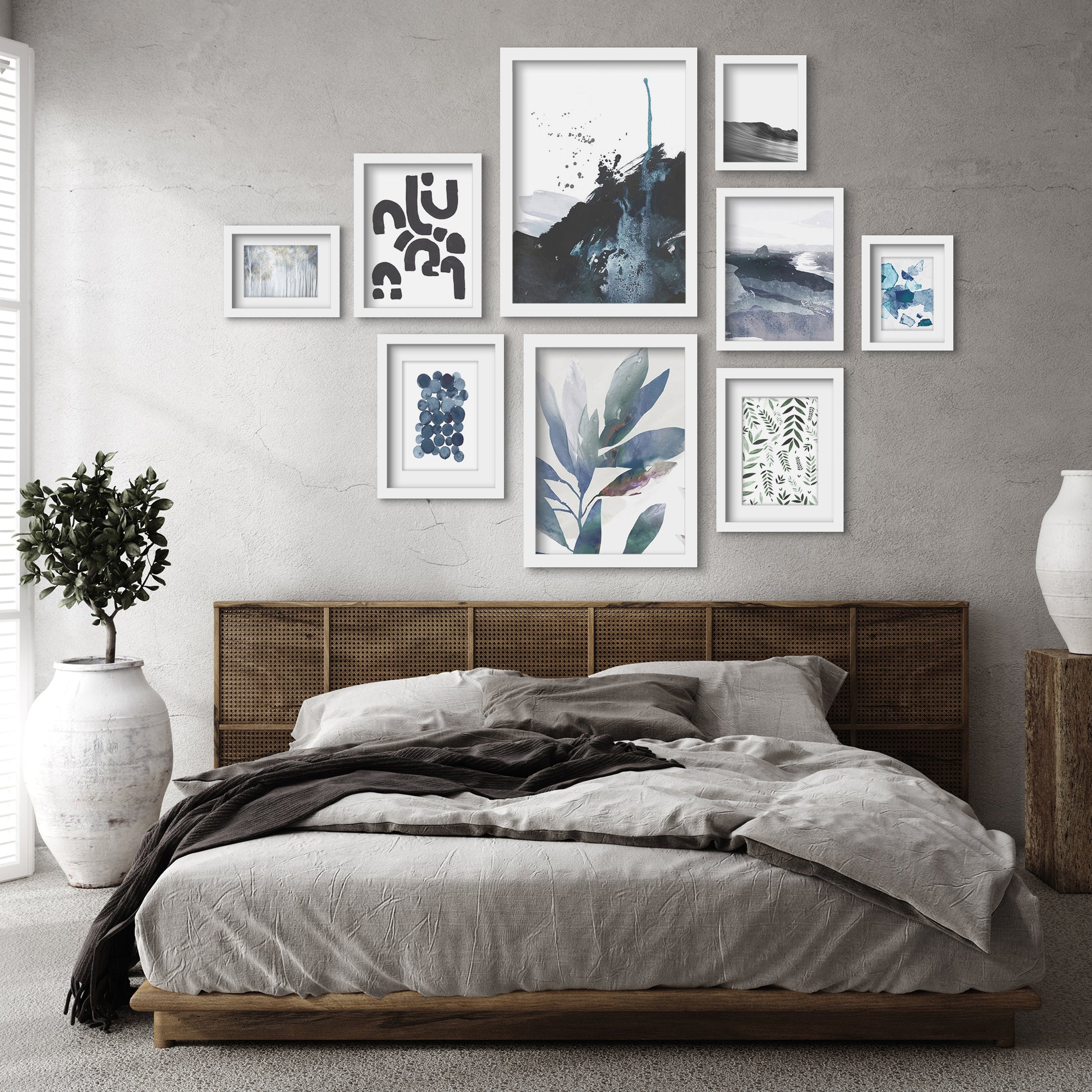Abstract Indigo Landscapes - 9 Piece Framed Gallery Wall Art Set - Art Set - Americanflat