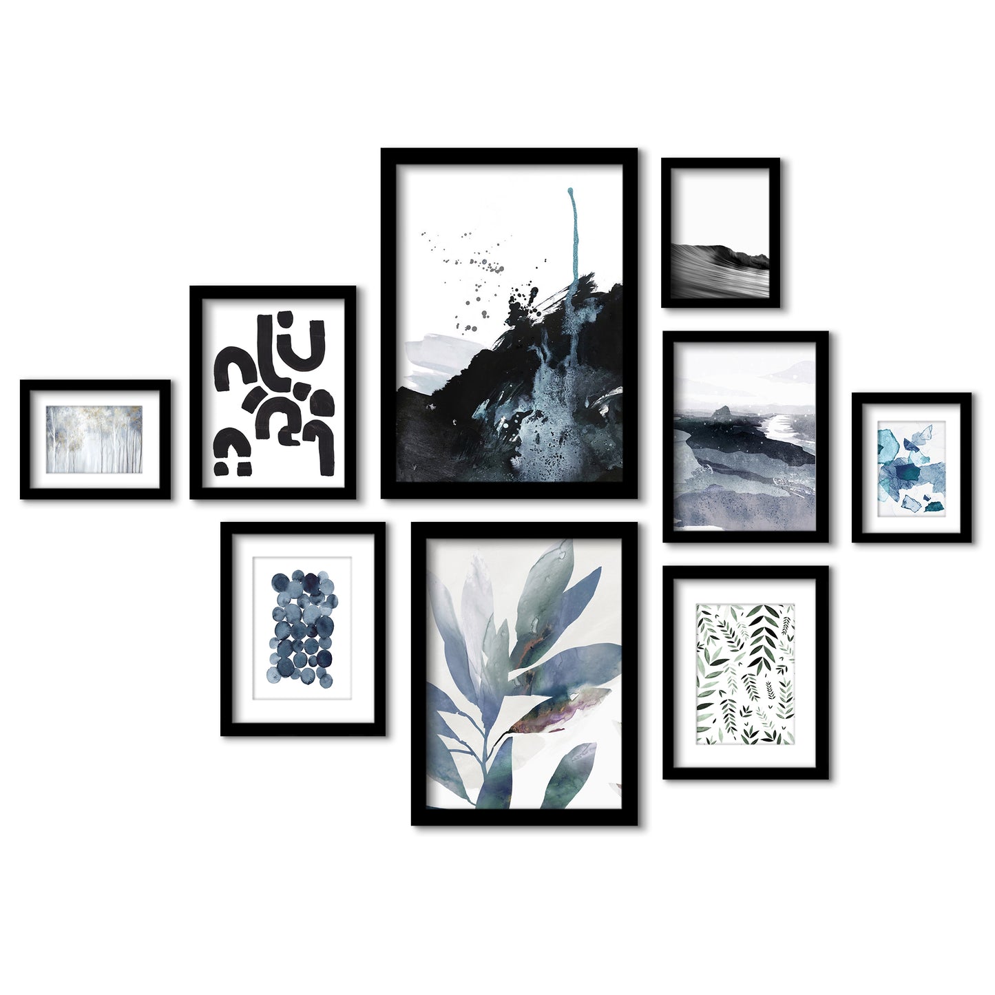 Abstract Indigo Landscapes - 9 Piece Framed Gallery Wall Art Set - Art Set - Americanflat