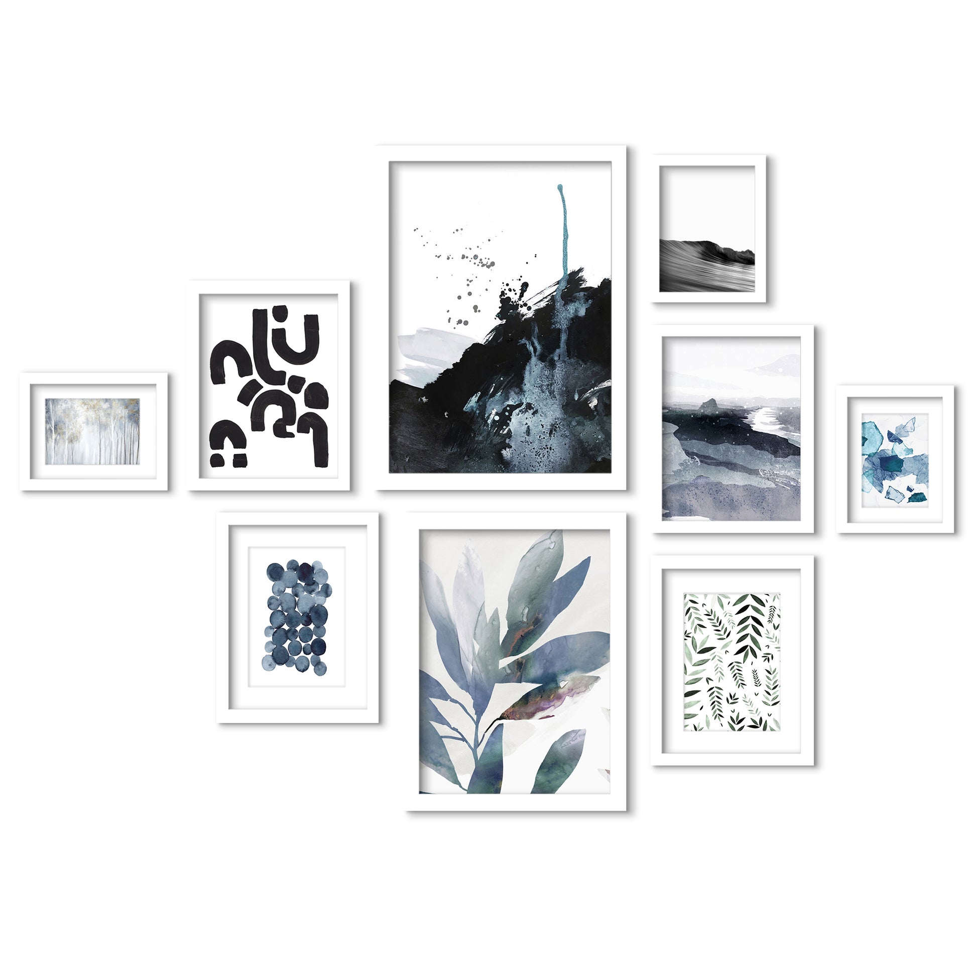 Abstract Indigo Landscapes - 9 Piece Framed Gallery Wall Art Set - Art Set - Americanflat