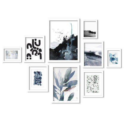Abstract Indigo Landscapes - 9 Piece Framed Gallery Wall Art Set - Art Set - Americanflat