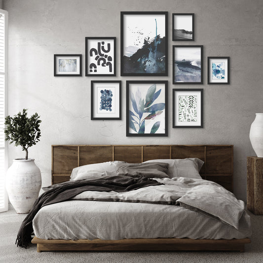 Abstract Indigo Landscapes - 9 Piece Framed Gallery Wall Art Set - Art Set - Americanflat