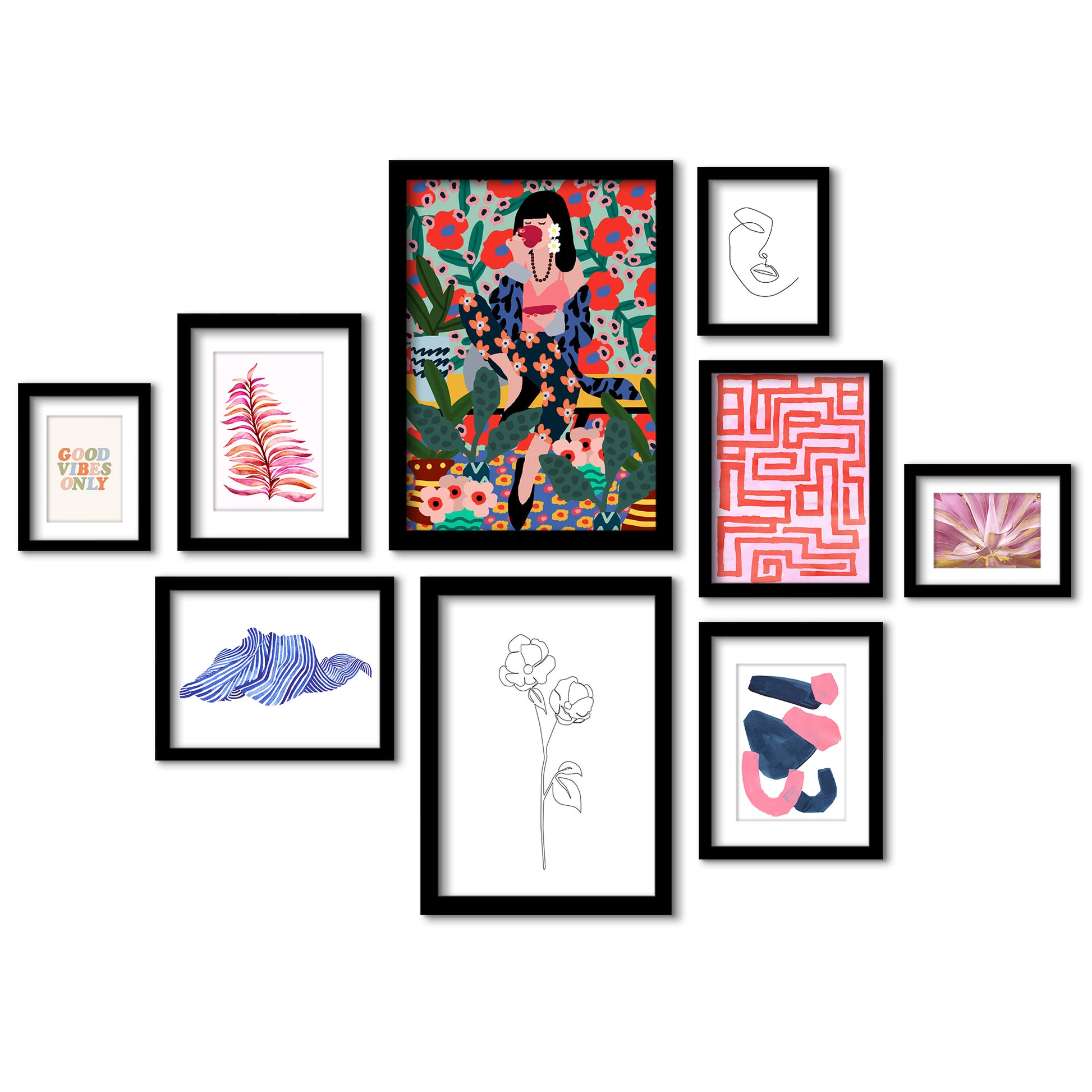Pink Pattern Vibes - 9 Piece Framed Gallery Wall Art Set - Art Set - Americanflat