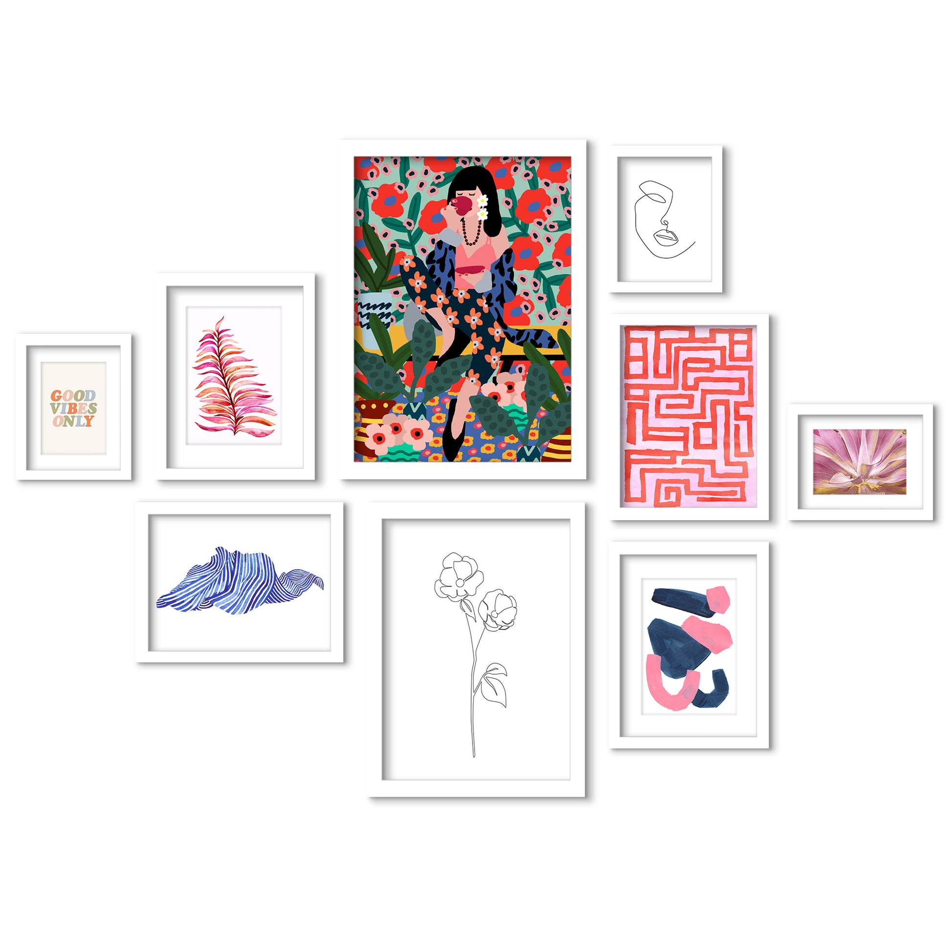 Pink Pattern Vibes - 9 Piece Framed Gallery Wall Art Set - Art Set - Americanflat
