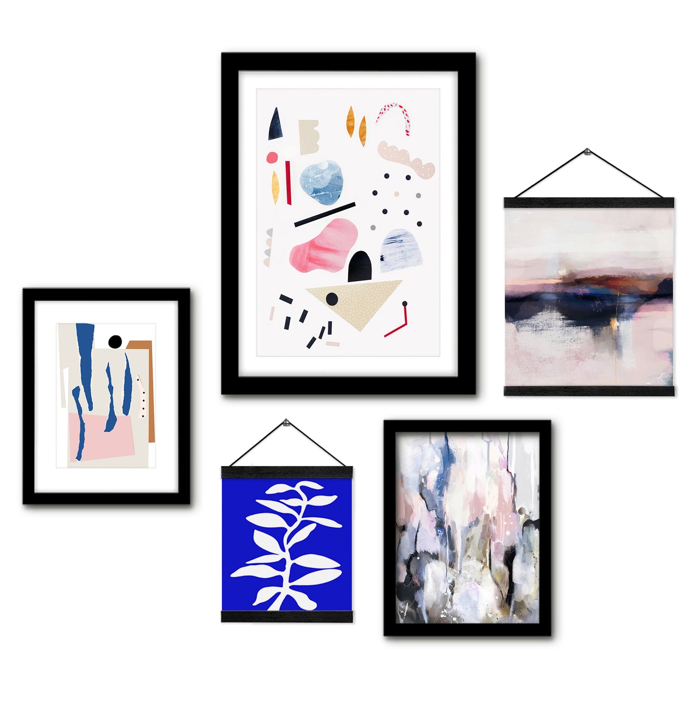 Blue & Pink Matisse Abstract Shapes - Framed Multimedia Gallery Art Set