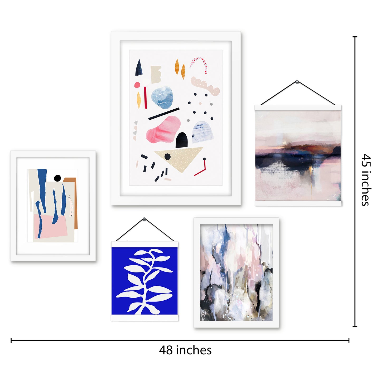 Blue & Pink Matisse Abstract Shapes - Framed Multimedia Gallery Art Set