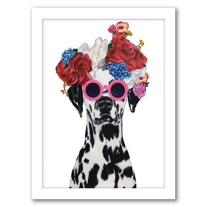 Dalmatian Flower Power White By Coco De Paris - White Framed Print