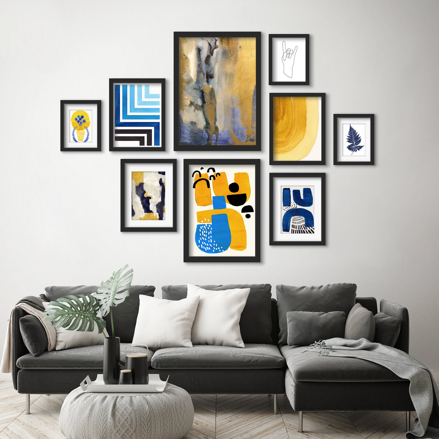 Watercolor Abstract in Blue - 9 Piece Framed Gallery Wall Art Set - Art Set - Americanflat