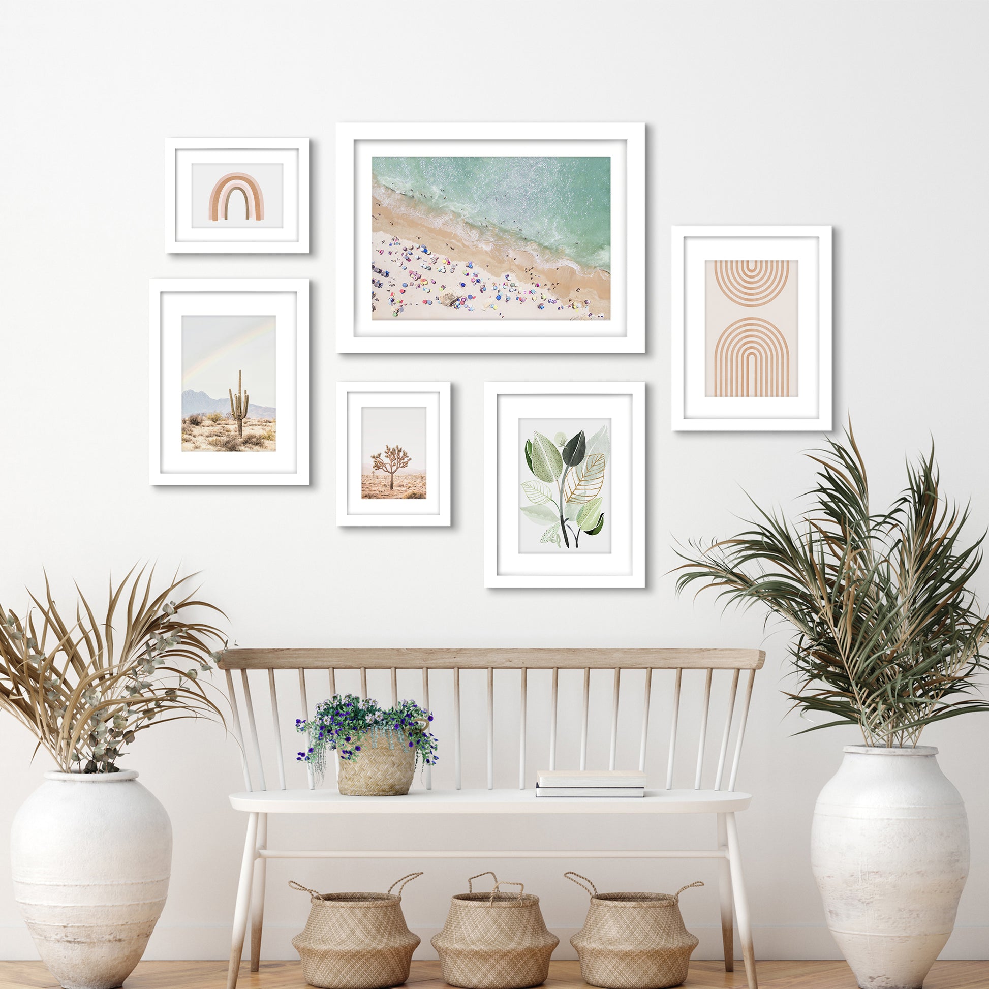 Pastel Beach - 6 Piece Framed Gallery Wall Set - White