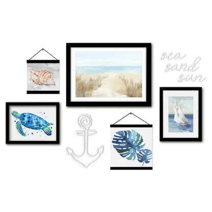 Blue Coastal Nature Sailing Framed Multimedia Gallery Art Set
