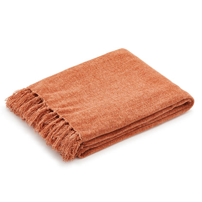 Chenille Throw Blanket - Breathable Polyester with Decorative Fringe - Wrinkle and Fade Resistant - Blanket - Americanflat
