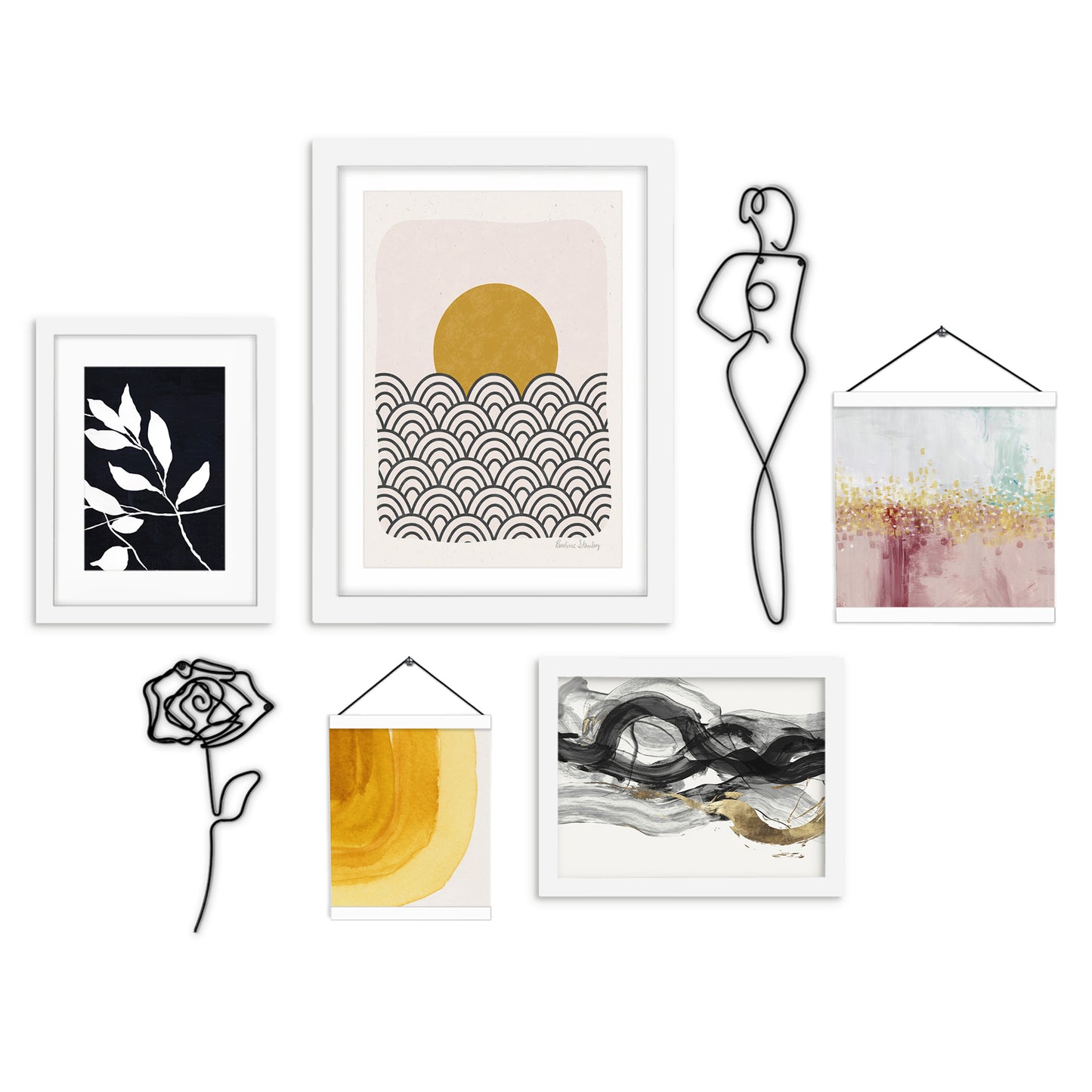 Black & Gold Abstract Rose - Framed Multimedia Gallery Art Set