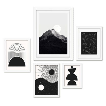 Americanflat 5 Piece Black Framed Gallery Wall Art Set - Black Abstract Balance Landscape