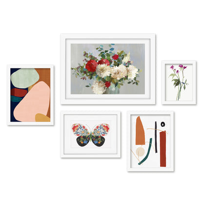 Americanflat 5 Piece Framed Gallery Wall Art Set - Watercolor Abstract Floral