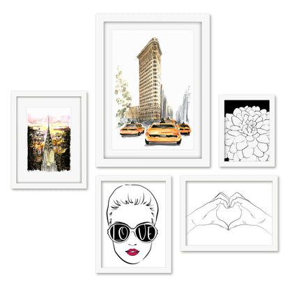 Americanflat 5 Piece Black Framed Gallery Wall Art Set - Watercolor NYC Women Love