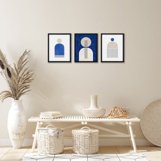 Americanflat Navy Blue Geometric Shapes by The Print Republic - 3 Piece Set Framed Wall Art Set