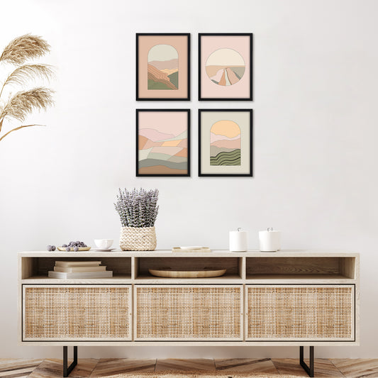 Americanflat Mid Century Neutral Abstract Landscape by The Print Republic - 4 Piece Set Framed Wall Art Set