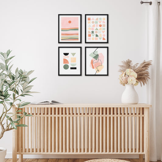 Americanflat Neutral Minimalist Pink Green Abstract by The Print Republic - 4 Piece Set Framed Wall Art Set