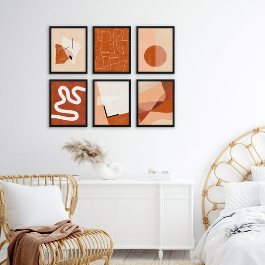 Americanflat Terracotta Burnt Orange Shapes by The Print Republic - 6 Piece Set Framed Wall Art Set
