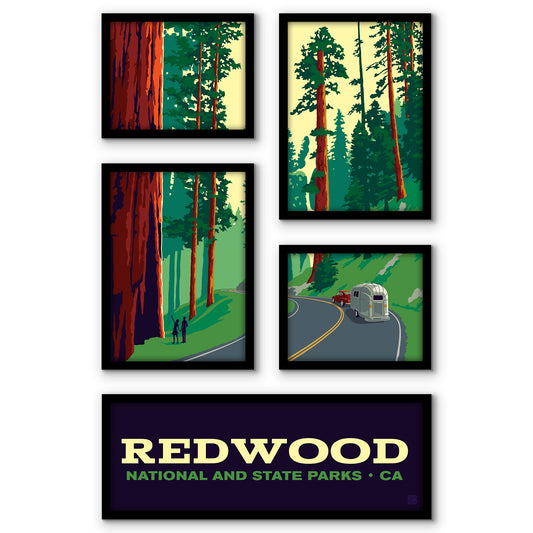 Redwood National Park Scenic Drive 5 Piece Grid Wall Art Room Decor Set  - Framed