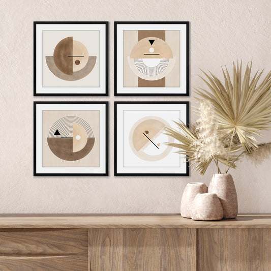 Americanflat Bauhaus Neutral Abstract Tones by The Print Republic - 4 Piece Set Framed Wall Art Set