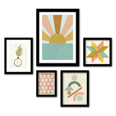 Americanflat 5 Piece Black Framed Gallery Wall Art Set - Pastel Colored Abstract Shapes