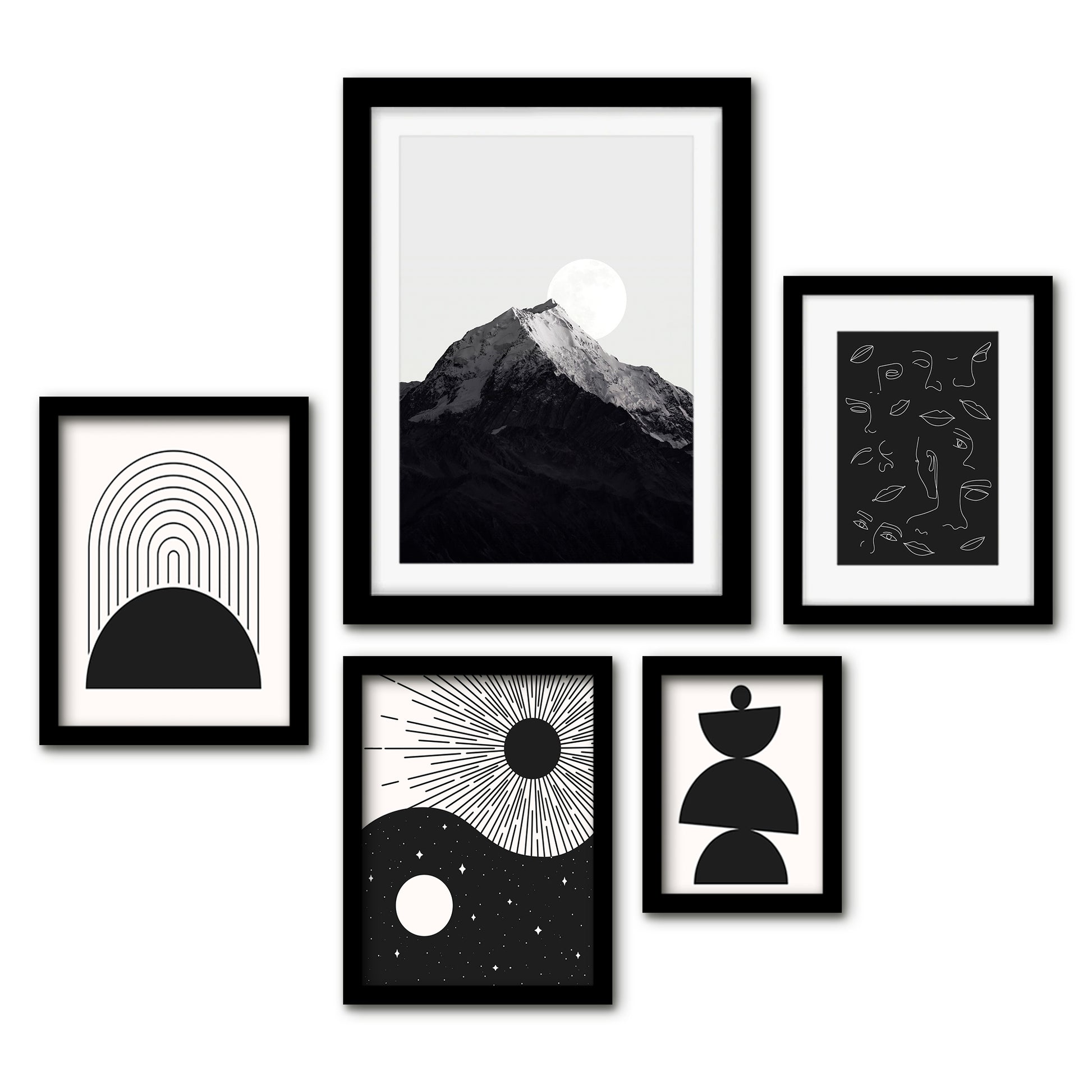 Americanflat 5 Piece Black Framed Gallery Wall Art Set - Black Abstract Balance L&scape