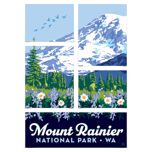 Mount Rainier National Park Wildflowers 5 Piece Grid Wall Art Room Decor Set  - Print